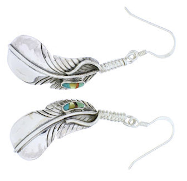 Silver Multicolor Feather Hook Earrings GS73518